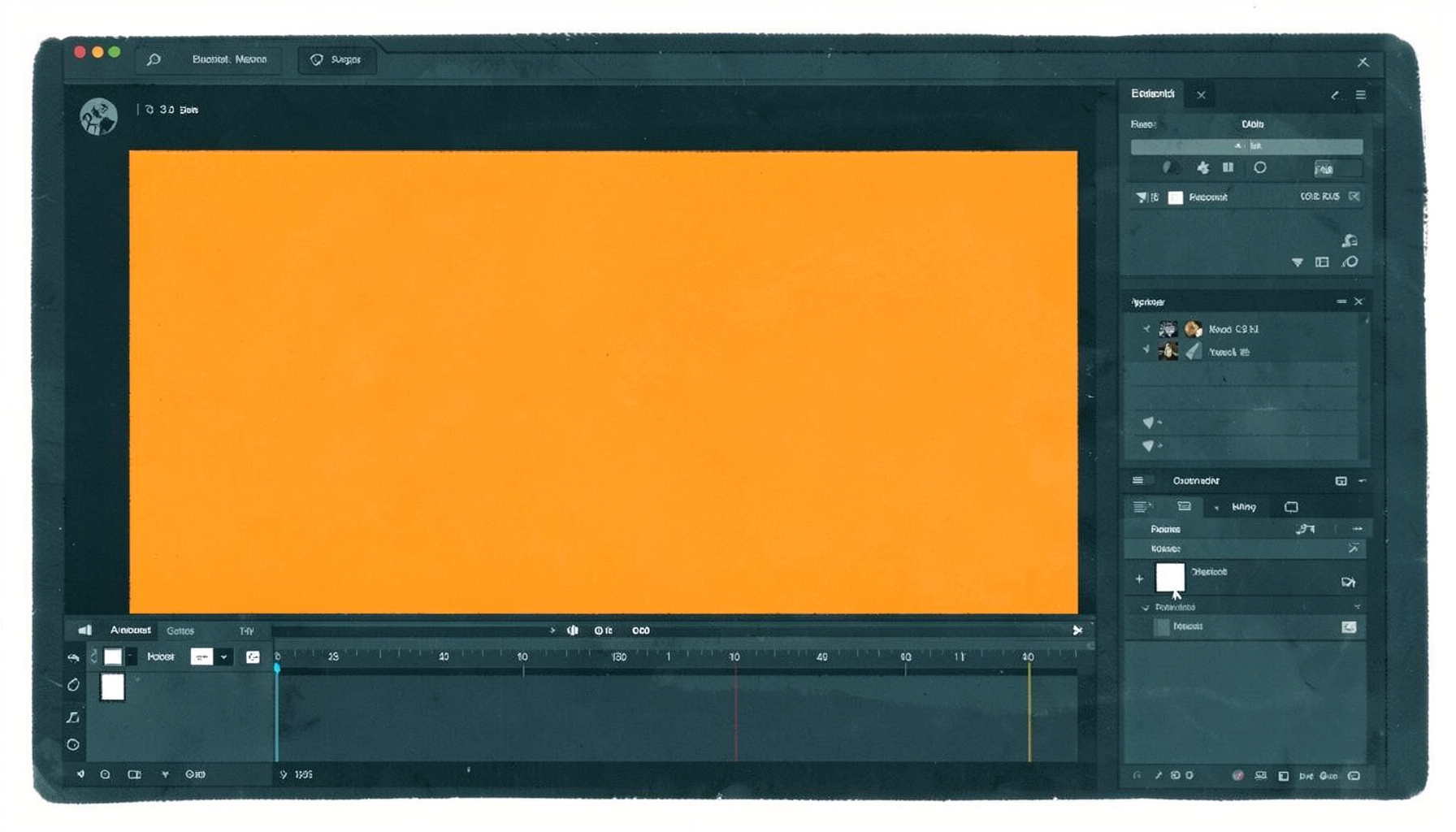 Matte gouache poster of a video editing workspace with a timeline, preview window, and tool palette in dark teal and charcoal hues